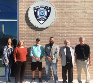 City of Smithville Hosts Open House for New Police Department Building. Pictured left to right-Aldermen Beth Chandler, Jessica Higgins, and Danny Washer, Mayor Josh Milller, Alderman and Police Commissioner Shawn Jacobs, and Wayne Oakley of Studio Oakley Architects, LLC of Lebanon