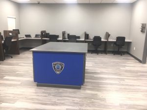 Police officer work stations in new Smithville Police Department Building