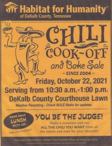 Habitat Chili Cook-off and Bake Sale Friday, October 22