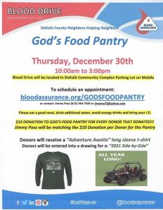 DeKalb County Neighbors Helping Neighbors Blood Assurance Drive to benefit God’s Food Pantry