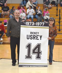 Two DeKalb County High School Basketball legends were honored in December during the 1st ever DCHS Basketball Alumni Homecoming Week. The observance for 1970’s Tiger star Rickey Usrey (shown here with his wife Daphanee) and the late 1959 Lady Tiger sensation Helen Lee was held as DCHS hosted Stone Memorial. (Photo provided by Chris Tramel)