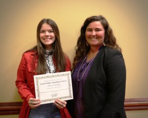 Cali Agee received second place in the Junior High Division with her speech on "What does it mean to be a good beef advocate?"