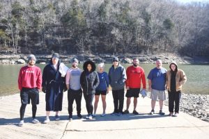Several chill-seekers took a plunge in the frigid waters of Center Hill Lake on a cold Saturday morning in support of the Friends of DeKalb Animal Shelter Organization to help raise close to $5,000. Participants pictured left to right are: Riley Young, Crede Colgan, Tyler and Caroline Cantrell, Cathy Bader, Dwayne Cornelius, Josh Miller, Terry Phillips, and Maggie Turner