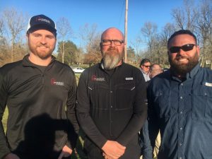 Adam Walton (left) and Jason Stewart (center) of Recreational Concepts with Smithville Mayor Josh Miller