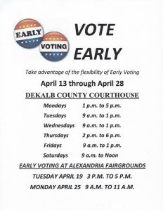 The DeKalb County Election Commission has set the early voting hours for the May primaries