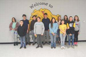 Sixteen DeKalb West School students participated in the recent Upper Cumberland Middle School Math Contest at Tennessee Tech Pictured front row left to right are Leyton Scarbrough, Alex Vaughn, Cameron Salas, Kaitlyn Swearinger, and Autumn Crook. Second row left to right are Jennifer Fortune, Johnathan Keith, Ben Barton, Ethan Brown, Autumn Dies, McKenna Miller, and Jordyn Agee.