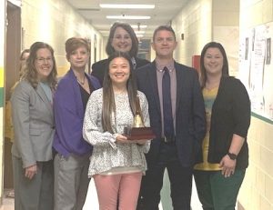 The 2022 Northside Elementary School Teacher of the Year is Sarah Storey, 5th grade math and science teacher. Pictured left to right: Northside Elementary School Assistant Principal Beth Pafford, Supervisor of Instruction Michelle Burklow, Northside Elementary School Teacher of the Year Sarah Storey, Federal Programs Supervisor Dr. Danielle Collins, Director of Schools Patrick Cripps, and Northside Elementary School Principal Karen Knowles