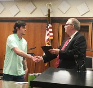 DeKalb County General Sessions and Juvenile Court Judge Bratten Cook, II presented Dylan Goodman a plaque, certificate of graduation, and a $50 check upon his graduation from the DeKalb County Recovery Court Program. The observance was held Wednesday afternoon at the courthouse.