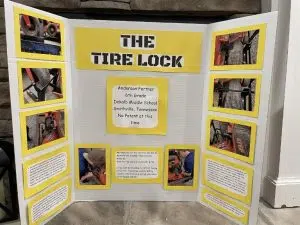 Anderson Fortner's display board of his Tire Lock invention