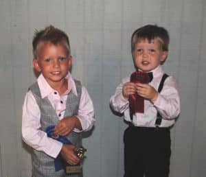 DeKalb Fair Toddler Show Boys (37 to 47 months): Winner: Jaxen Agee (left) 43-month-old son of Donny and Stephanie Agee of Smithville; Runner-up: Samuel Keith Griffin (right) 38-month-old son of Luke and Casey Griffin of Alexandria