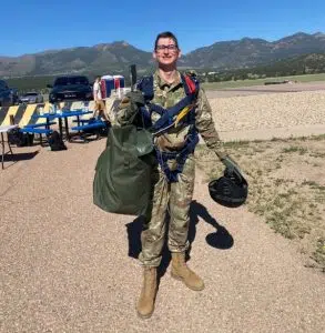 Fresh off a grueling 13-day Air Force Academy Freefall training course, Levi Driver of DeKalb County is flying high. The young MTSU student and Air Force ROTC Cadet of the Nashville Detachment 790 at TSU earned his wings (Parachutist Badge) – quite literally – by jumping out of a plane, five times solo. The hair-raising feats were part of the Air Force Academy Freefall (AFAFF) program conducted in June at the United States Air Force Academy (USAFA), Colorado Springs CO.