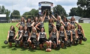 DCHS Football Cheerleaders: Front Row left to right: Lilly McDerman, Caroline Crook, Madeline Martin, Ellie Dillard, Reese Williams, Hannah Trapp, Chloe Lawson, Annabella Dakas, Macy Anderson, and Deanna Agee. Back Row left to right: Brooklyn Blaylock, Carleigh Beckham, Jade Mabe, Carlee West, Morgan Walker, Ally Fuller, Elaina Turner, and Addyson Swisher