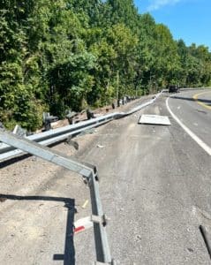 A semi overturned on Cookeville Highway Wednesday taking out a large section of guardrail (Jim Beshearse Photo)