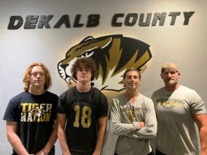 Listen for WJLE’s Football Tiger Talk program tonight (Friday, August 26) at 6:30 p.m. prior to the kick-off of the game between the DCHS Tigers and Smith County Owls at Carthage. The program features Tiger players pictured here left to right: Ari White, Briz Trapp, and Holden Trapp with Tiger Coach Steve Trapp. Following Tiger Talk catch the LIVE play by play of the game with John Pryor and Luke Willoughby on WJLE AM 1480/FM 101.7 and LIVE Stream at wjle.com. starting at 7 p.m.