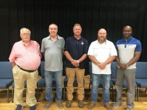 Five members of the DeKalb County Board of Education were sworn into office to begin their new 4 year terms effective September 1. Pictured left to right: Danny Parkerson (1st District), Alan Hayes (2nd District), Jim Beshearse (3rd District), Eric Ervin (4th District), and Shaun Tubbs (7th District). These five were elected August 4th. The other two members of the School Board (Not Pictured) Jamie Cripps (5th District) and Jason Miller (6th District) were elected in 2020 and their terms will expire in 2024