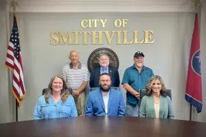 Smithville Mayor and Aldermen: Seated left to right- Alderman Jessica Higgins, Mayor Josh Miller, and Alderman Beth Chandler. Standing left to right- Aldermen Don Crook, Shawn Jacobs, and Danny Washer