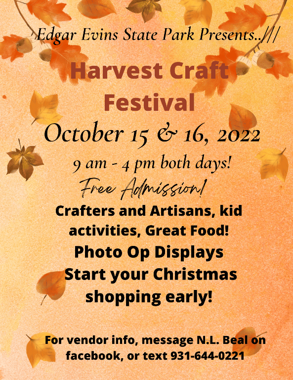 Edgar Evins State Park Harvest Crafts Festival October 15 & 15