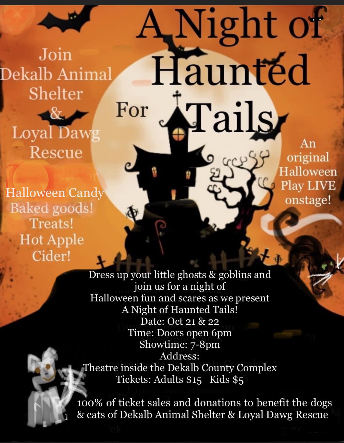 Join the DeKalb Animal Shelter and Loyal Dawg Rescue for a Night of Haunted Tails on October 21 & 22.