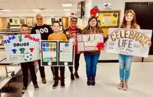 The DeKalb Prevention Coalition has recognized students who participated in a poster contest last week in support of Red Ribbon Week October 23-31. The theme for this year's Red ribbon week was “Celebrate Life, Live Drug Free” DeKalb West School winners: 4-8th grade pictured left to right- third place, Sawyer Hendrix; Second place, Christian Cripps; First place winner Halla McDaniel. Grand winner Kayla Checchi