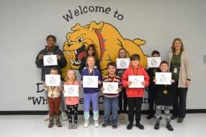 DeKalb West School has announced the Students of the Month for November. Front row pictured left to right: Zechariah Chapman, Caroline Hanft, Katie Jo Prichard, Michael Roach, Waylon Ellis, and Cainan Humphrey. Back row left to right are Javan Heflin, Zoe Webster, Charli Cripps, Maks Austin, and Principal Sabrina Farler
