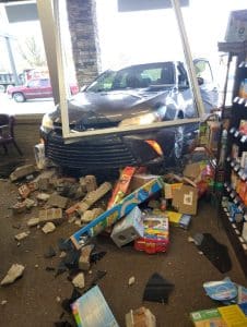 A motorist pulling into a parking space at F.Z. Webb & Sons Pharmacy this morning( Thursday) lost control of his car and crashed through the front of the building. 84 year old Robert Terry Little, Jr. of Smithville told Smithville Police that while pulling up to the building to park in his 2015 Toyota Camry, he accidentally accelerated rather than braking causing the car to jump the sidewalk in front of the building and crash through the brick and glass storefront.