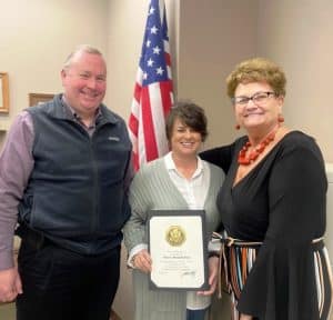 Farm Service Agency Recognizes Donnell Poss for 30 Years of Service. Pictured: (L to R): Donny Green, County Executive Director, Donnell Poss, Program Technician, and Patty Taylor, District Director