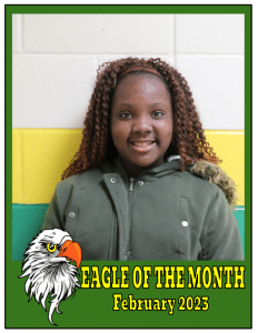 Northside Elementary School has selected its Eagles of the Month. Olivia Asberry (4th grade) is respectful to her peers and teachers. She is always willing to help and works hard in class. Congratulations Olivia!
