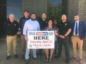 The DeKalb Prevention Coalition encourages DeKalb County residents to take part in National Prescription Drug Take-Back Day Saturday, April 22 from 10 a.m. to 2 p.m. at the Smithville City Hall at 104 East Main Street and the Alexandria City Hall at 102 High Street. Pictured left to right are Constable Johnny King; Smithville Police Chief Mark Collins; Smithville Mayor Josh Miller; Constable Mark Milam; Jennifer Matthews, Director of the DeKalb Prevention Coalition; Pat Milam; Alexandria Police Chief Chris Russell; and County Mayor Matt Adcock.