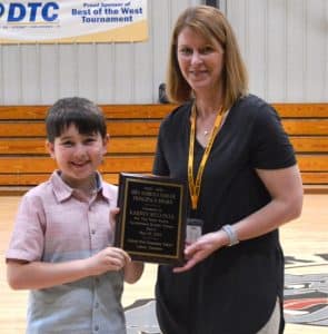DWS student Karson Mullinax was presented with the Mrs. Sabrina Farler Principal's award for the most yearly Accelerated Reader points. From March of 2022 to March of 2023 Karson earned 362.9 points. He read 260 books and took the tests on each of them with a 96% accuracy. This is his second year to win the honor.