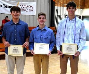 DWS 8th grade All A Honor Roll pictured left to right are Chase Young, Ben Driver and Ethan Brown