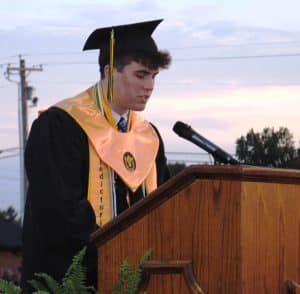 DCHS Class of 2023 Valedictorian Robert Wheeler addresses the Class during Friday night's commencement