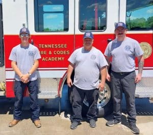 Three members of the DeKalb County Fire Department graduated from the Tennessee Fire Service and Codes Enforcement Training Academy’s Live Burn Firefighter I course that was held Saturday and Sunday, April 29th and 30th in Bell Buckle. (Pictured Left to Right: Parker Vantrese, Terry Phillips, Mark Drennen)