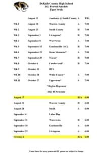 2023 DCHS Tiger Football Schedule