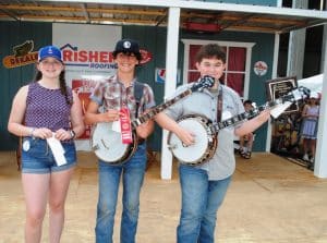 Beginners Five String Banjo: First Place- Derek Stone of Chattanooga (RIGHT) ; Second Place- River Smith of Johnson City (CENTER), and Third Place-Reagan Brown of Springfield (LEFT)