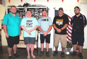 DeKalb Fair President Matt Boss pictured here (far left) with four of Saturday night’s $500 cash winners including left to right after Boss, Westly Ashford of Watertown, Steven Peyatt of Carthage, David Lawson of Liberty, Blake Pichey of Walling