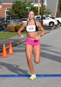 17-year-old Ella VanVranken of Silver Point won the Fiddler 5K race among females. She ran the course in 20:31 seconds. (Chris Tramel photo)