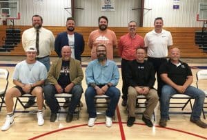 Local ministers who led the annual “Back 2 School, Call 2 Prayer observance Sunday: Pictured seated left to right- Josh Moon, Robin Phillips, Christian Cudney, Chris Moore, and Nathan Thomason. Standing left to right: Graden Kirksey, Iain Swisher, Jordan Atnip, Isaac Gray, and Chad Ramsey