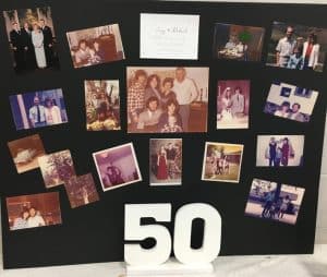 A display of memorable “over the years” photos of Larry and Deborah. Hancock