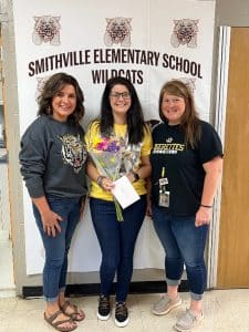 Emily Lattimore (center) named Smithville Elementary School “Teacher of the Month”. Pictured here with SES Principal Anita Puckett (left) and Assistant Principal Karen France (right)