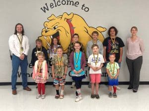 DWS students of the month posed for pictures on September 26th during Spirit Week. That was the day students were allowed to dress mismatched. Pictured front row left to right are Myrla Marsh, Dyllan Bates, Bradi Turner, Archer Moore, and Clayton Patterson. Back row left to right are Assistant Principal Seth Willoughby, Jacob Blair, Shaniya Bates, Christian Cripps, Gabriel Blair, Aiden Hernandez, and Principal Sabrina Farler.