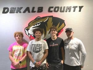 Listen for WJLE’s Football Tiger Talk Program at 6:30 p.m. prior to the 7 p.m. kick-off of the game tonight (Friday, September 15) between DCHS Tigers and the Gordonsville Tigers in Smithville for Homecoming. The Tiger Talk Show will feature as pictured here left to right: Tiger players Andrew Dakas, Marquez Chalfant, and Jaxson Kleparek with Coach Steve Trapp. Listen to the WJLE game broadcast with John Pryor and Luke Willoughby following Tiger Talk