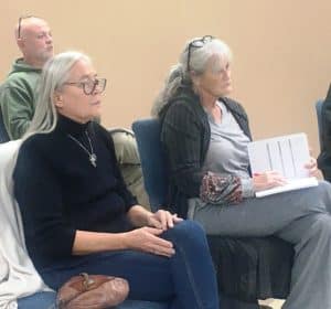 During a scheduled workshop referred to as a committee of the whole meeting Tuesday night, County Mayor Matt Adcock and the county commission took questions from two residents of the fourth district on Coconut Ridge, Deborah Ball (left) and Beth Shelton (right) about the need for a jail or judicial center