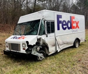 Two people were injured in a crash this morning (Friday) on Highway 56 north in DeKalb County near Silver Point. According to Trooper Bobby Johnson of the Tennessee Highway Patrol, 48-year-old Larry Murphy of Smithville was traveling north in a 2006 Chevy Colorado pickup truck when he crossed into the southbound lane while negotiating a curve and struck a loaded southbound 2021 Fed Ex box truck (shown here), driven by 24-year-old Andrew Reeves of Mount Juliet. Both Murphy and Reeves were taken by private vehicle to the hospital. Murphy was cited for failure to exercise due care and financial responsibility (no insurance). Jim Beshearse photo