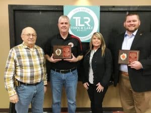 Town & Lake Realty Honorary Lifetime Membership award recipients, Belk Station Commander Andy Pack, Firefighter Matt Boss of the Liberty Station and the Clyde Thomas family were recognized during the DeKalb County Volunteer Fire Department Awards Banquet Saturday night. Wilson Bank & Trust was the headlining sponsor of the program. Pictured left to right Presenter Steve Repasy, Station Commander Andy Pack, Gina Butler of Town & Lake Realty, and Fire fighter Matt Boss. Jan Thomas of the Clyde Thomas family was unable to attend the banquet to receive the award on behalf of her family