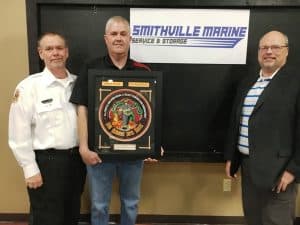 The DeKalb County Fire Department introduced a new award during Saturday night’s annual banquet to honor one of the twelve stations commanders.The first ever Smithville Marine Station Commander award was presented to Andy Pack, Station Commander at the Belk Station. Wilson Bank & Trust was the program headlining sponsor. Pictured left to right: Presenter Lieutenant Dusty Johnson, Station Commander of the Year Andy Pack, and Chris Allen of Smithville Marine