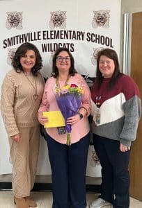 Smithville Elementary is recognizing its Teacher of the Month for February, Mrs. Janet Trapp as pictured here with SES Principal Anita Puckett and SES Assistant Principal Karen France.