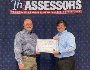 DeKalb County Assessor of Property, Shannon Cantrell, was presented the 2023 Three Star Certification before the Tennessee Association of Assessing Officers. The certificate was presented on behalf of the Tennessee Association of Assessing Officers by the executive director, Will Denami.
