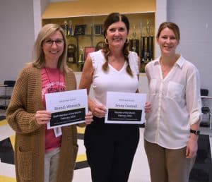 Longtime educator Jenny Cantrell, a 2nd grade teacher, was named DeKalb West School Teacher of the Month, and Brandi Womack, the school’s bookkeeper, was named Employee of the Month. Pictured left to right are Brandi Womack, Jenny Cantrell, and Principal Sabrina Farler.