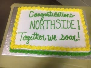 Together We Soar! The administration and staff at Northside Elementary held a celebration last week to commemorate the school’s having made the list of Tennessee’s highest performing schools and districts. The staff was treated to a barbeque lunch, and they cut a cake to mark the accomplishment.