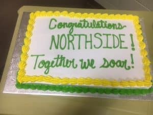 Together We Soar! The administration and staff at Northside Elementary held a celebration lto commemorate the school’s having made the list of Tennessee’s highest performing schools and districts. The staff was treated to a barbeque lunch, and they cut a cake to mark the accomplishment.